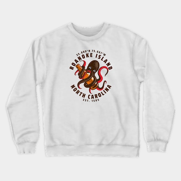 Roanoke Island, NC Octopus Summer Vacation Crewneck Sweatshirt by Contentarama